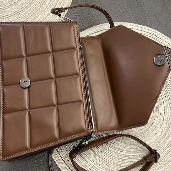 Fashion Rhombus brown‎ quilted crossbody shoulder bag - Picture 13 of 16